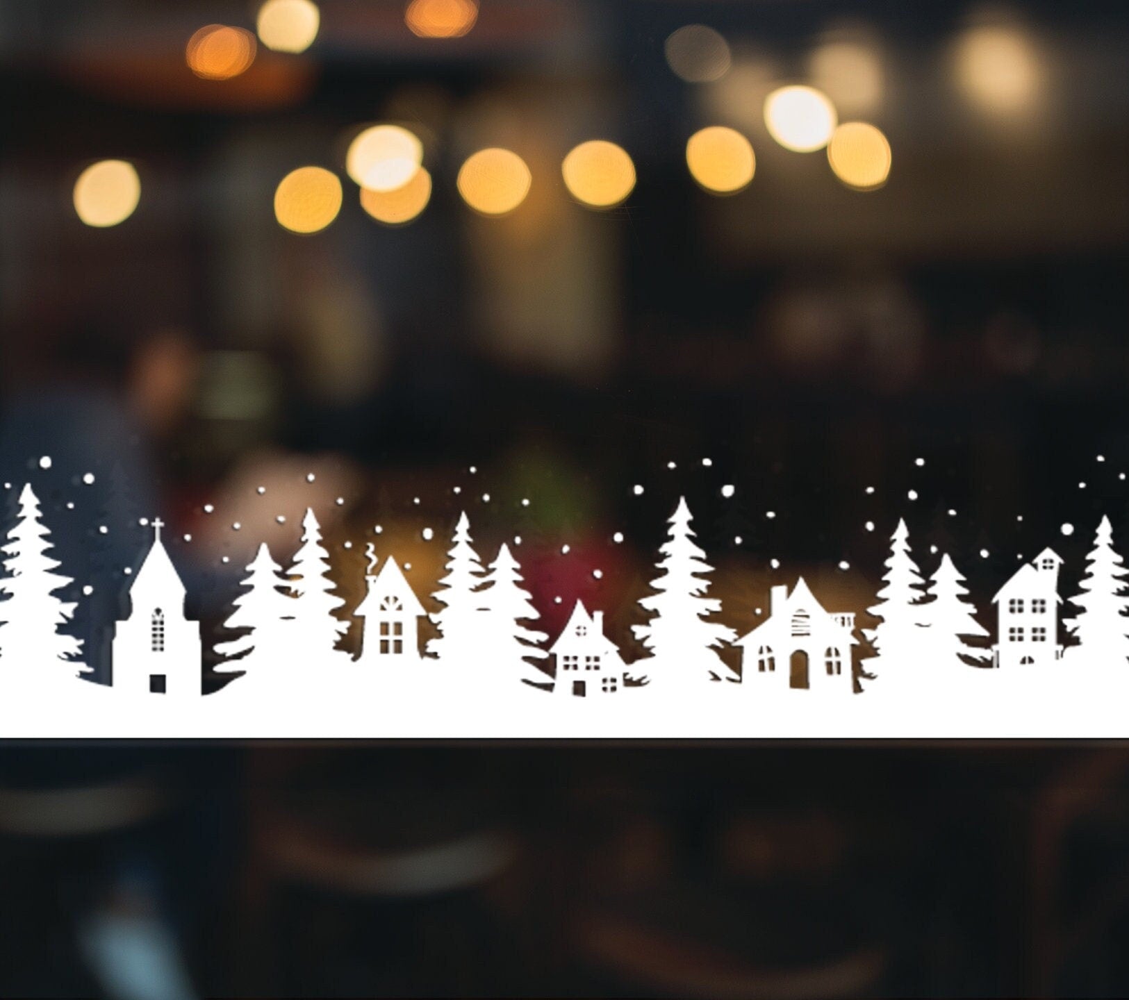 Christmas Village Trees Snow Window Sticker Border Edging Decoration F ...