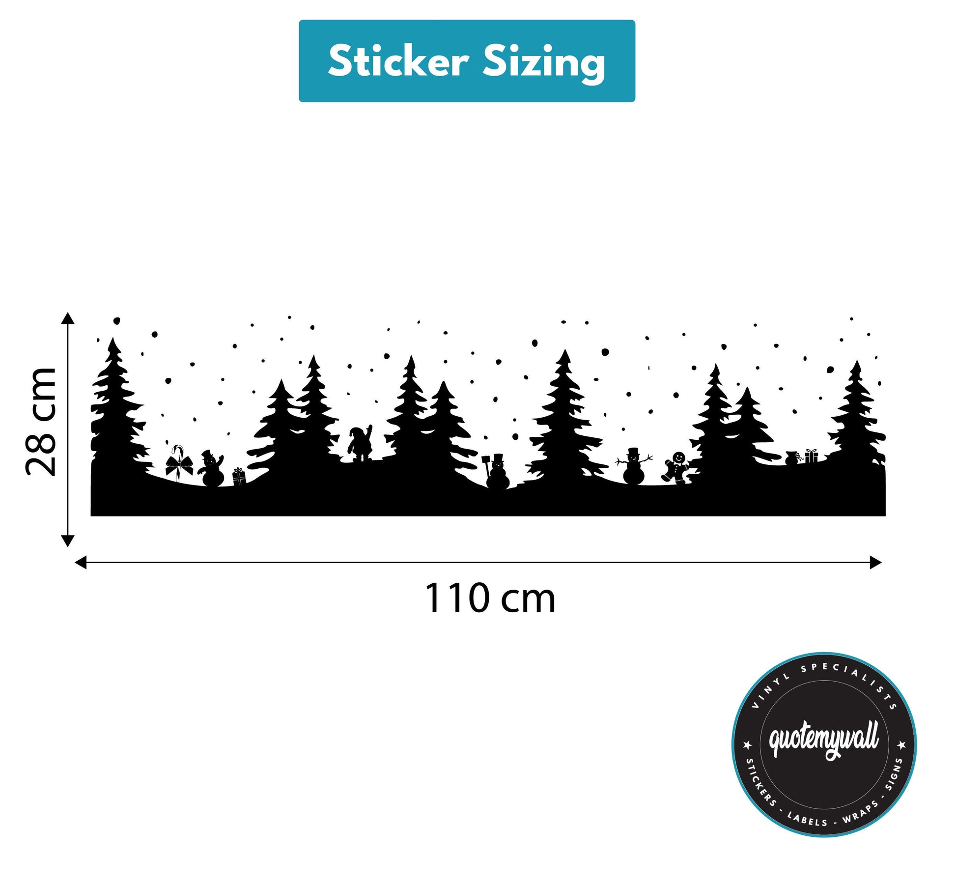 White Village Christmas Window Sticker Border Film With Santa Snowman Candy Cane Stick & Snowy Trees Window Decoration