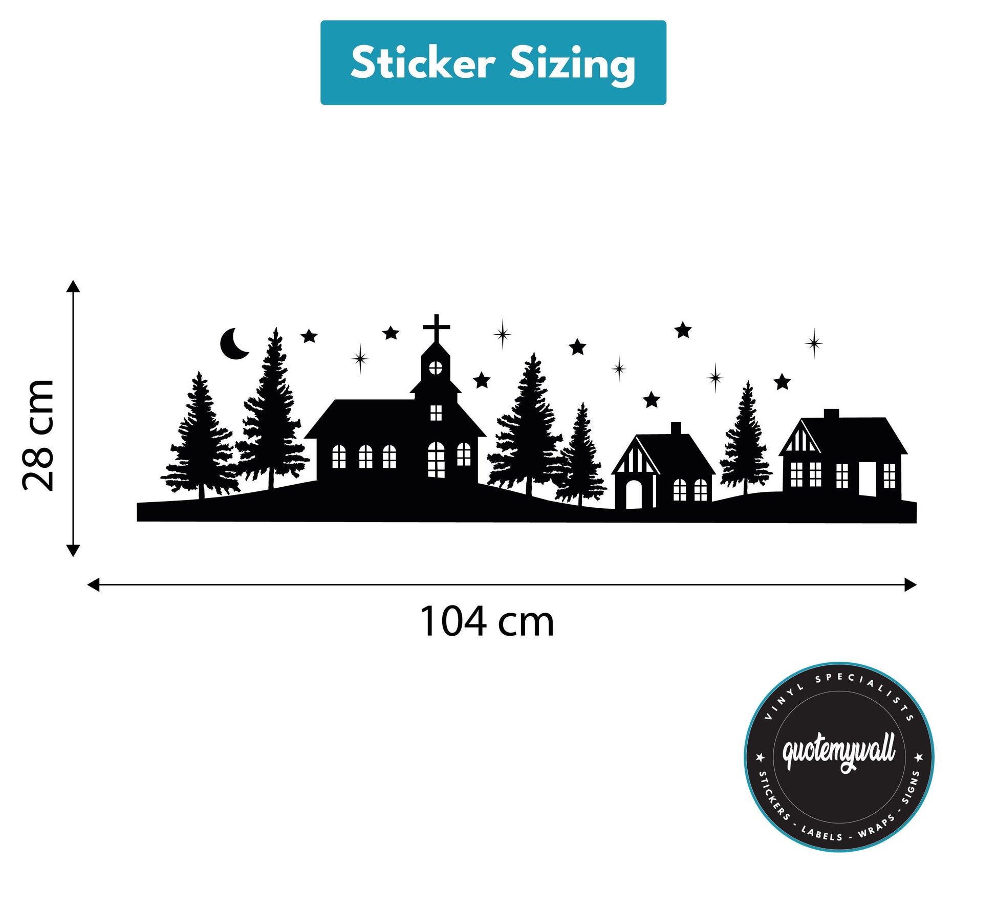 Christmas Church Moon Stars & Trees White Window Sticker Decoration Film Decal