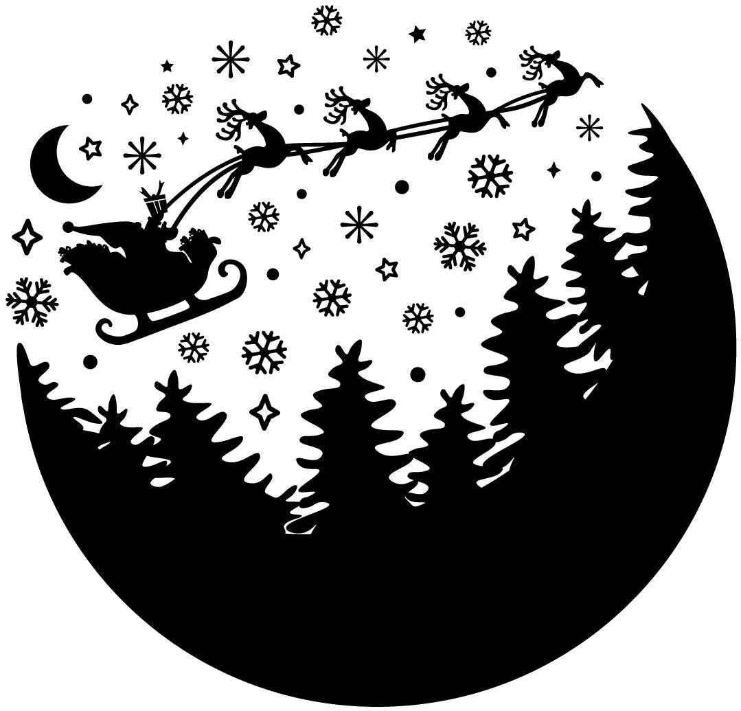 Santa Sleigh Christmas Window Sticker With Snowflakes, Trees & Reindeers Removable Xmas Decoration