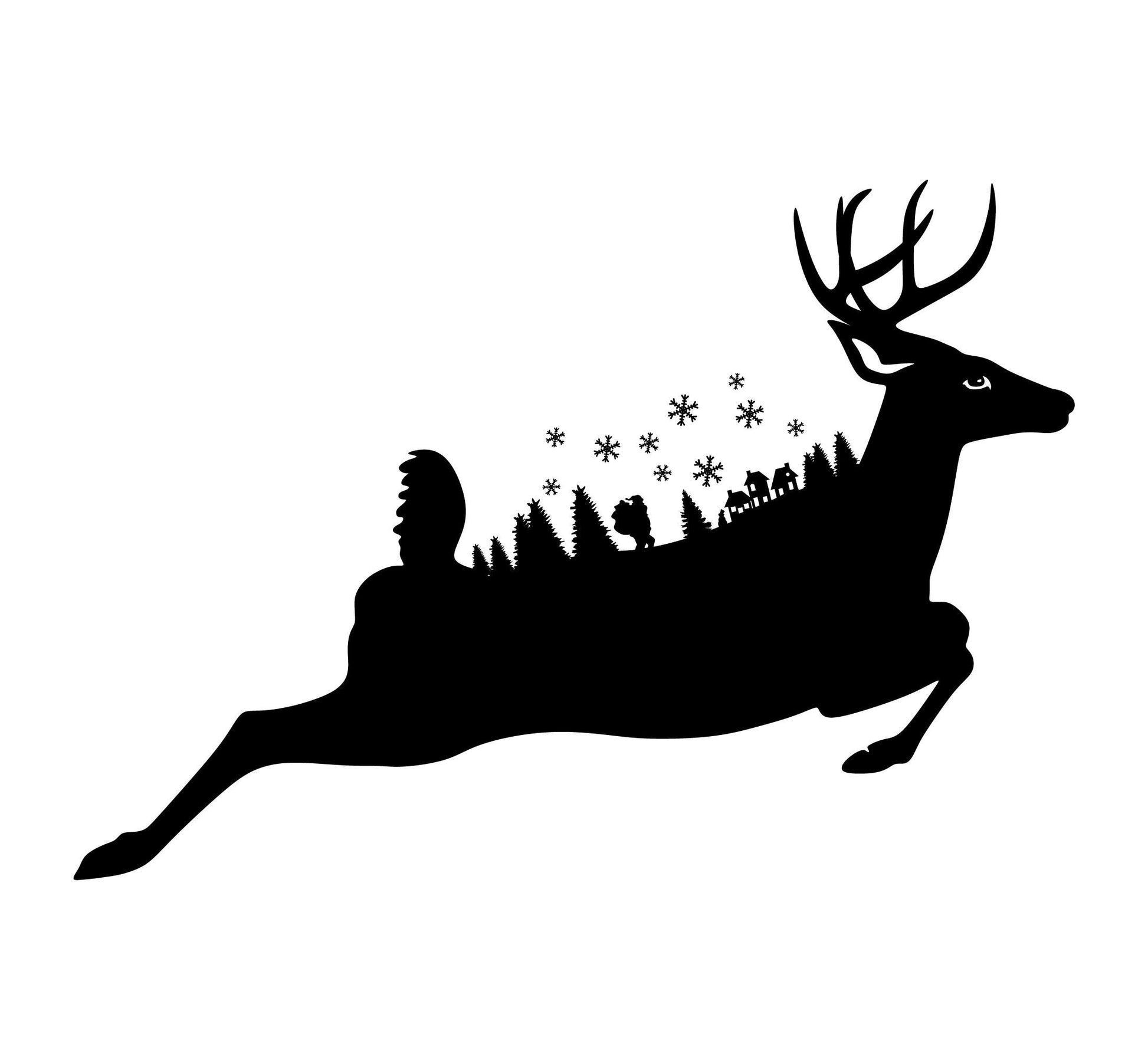 Leaping Reindeer Christmas Window Sticker With Xmas Scene Decoration