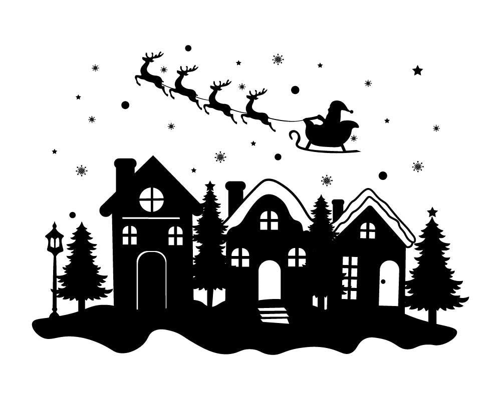 Village Christmas Scene Window Stickers Decorations For Christmas - Removable Xmas Window Decals