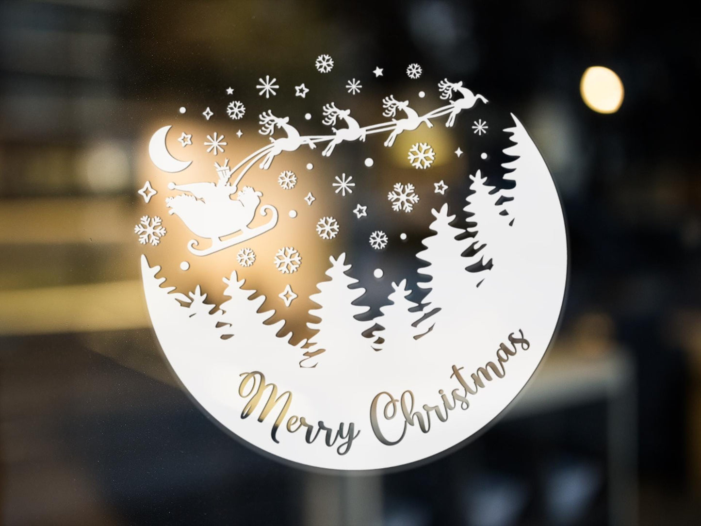 Merry Christmas Santa Sleigh Snowflakes Trees Window Sticker Xmas Window Decal Decoration Removable