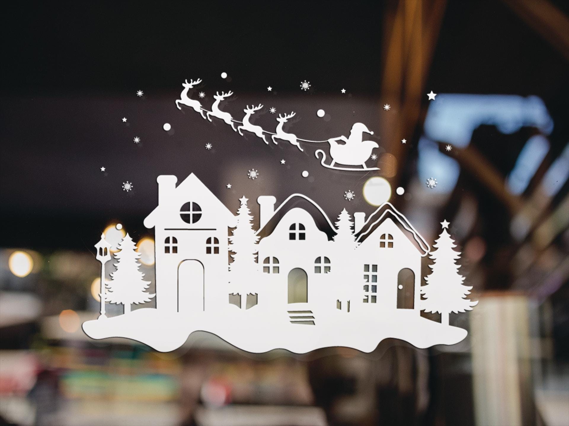Village Christmas Scene Window Stickers Decorations For Christmas - Removable Xmas Window Decals