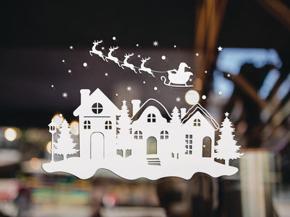 Village Christmas Scene Window Stickers Decorations For Christmas - Removable Xmas Window Decals