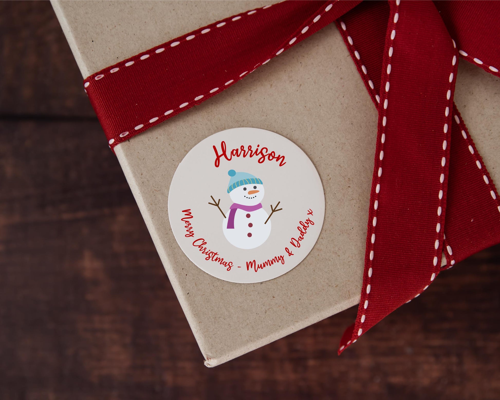 Personalised Name Christmas Present Stickers Cute Snowman Gift Label