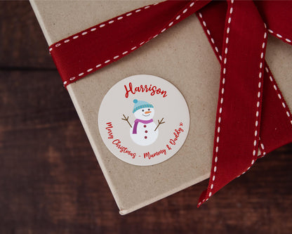 Personalised Name Christmas Present Stickers Cute Snowman Gift Label