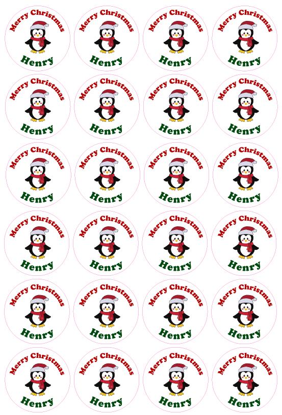 Festive Penguin Personalised Name Christmas Present Kids Stickers CustomTag