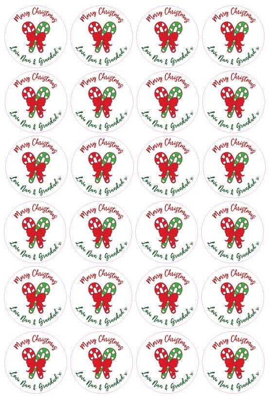 Candy Cane Personalised Initial Name Christmas Present Kids Stickers Custom Tag
