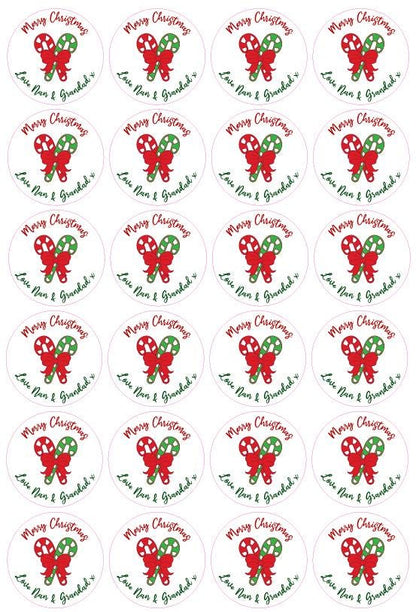 Candy Cane Personalised Initial Name Christmas Present Kids Stickers Custom Tag
