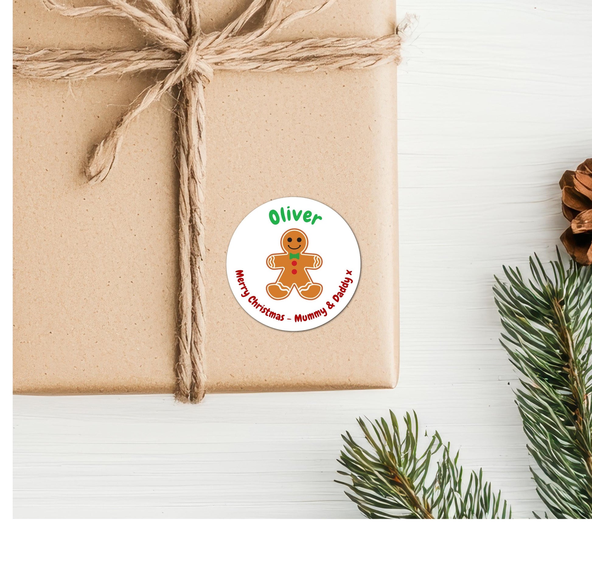 Gingerbread Man Cute Personalised Christmas Name Initial Kids Tags Stickers Labels Gift Wrap Present