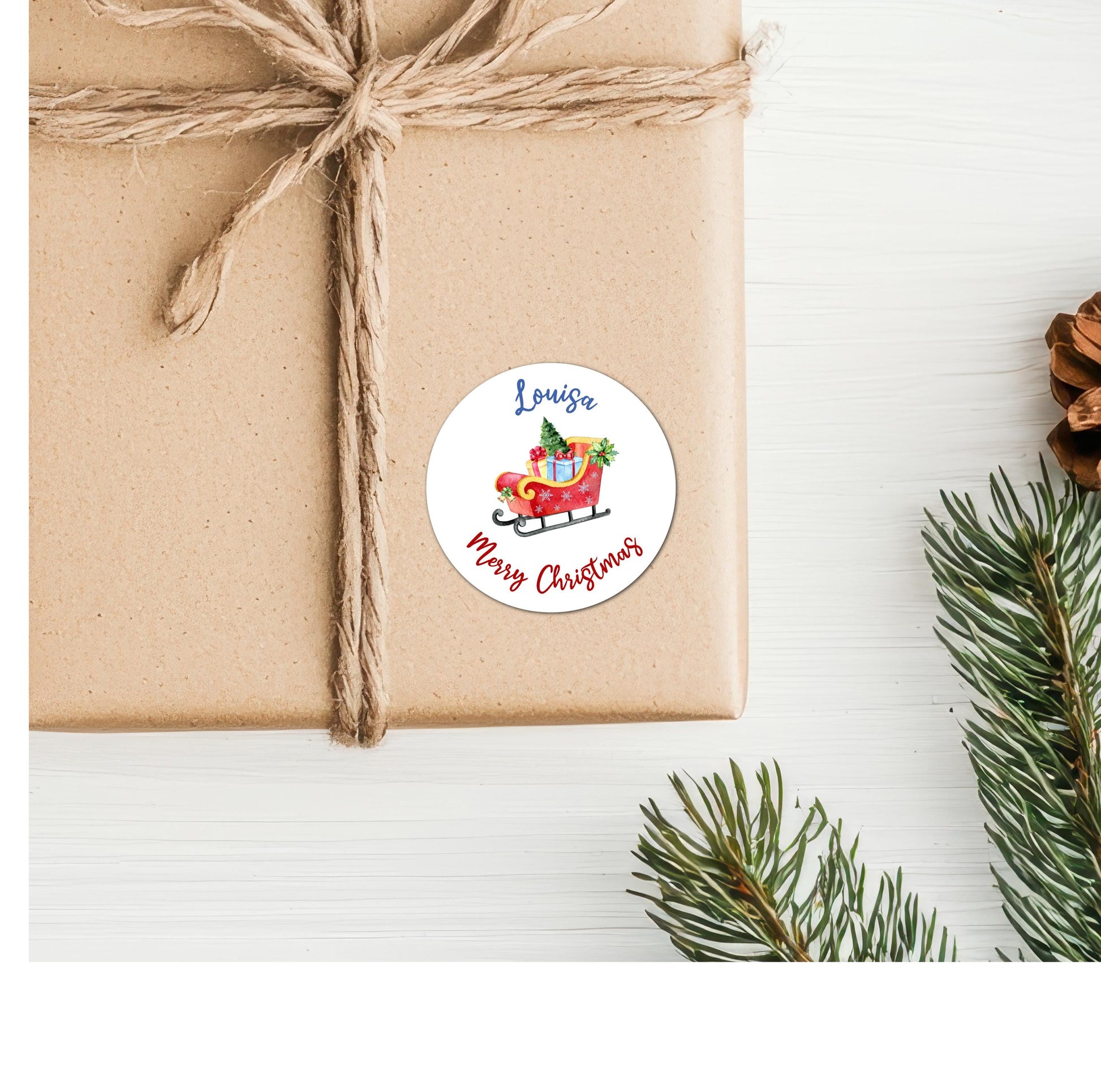 Christmas Personalised Sleigh Name Present Stickers Custom Gift Wrap Tag