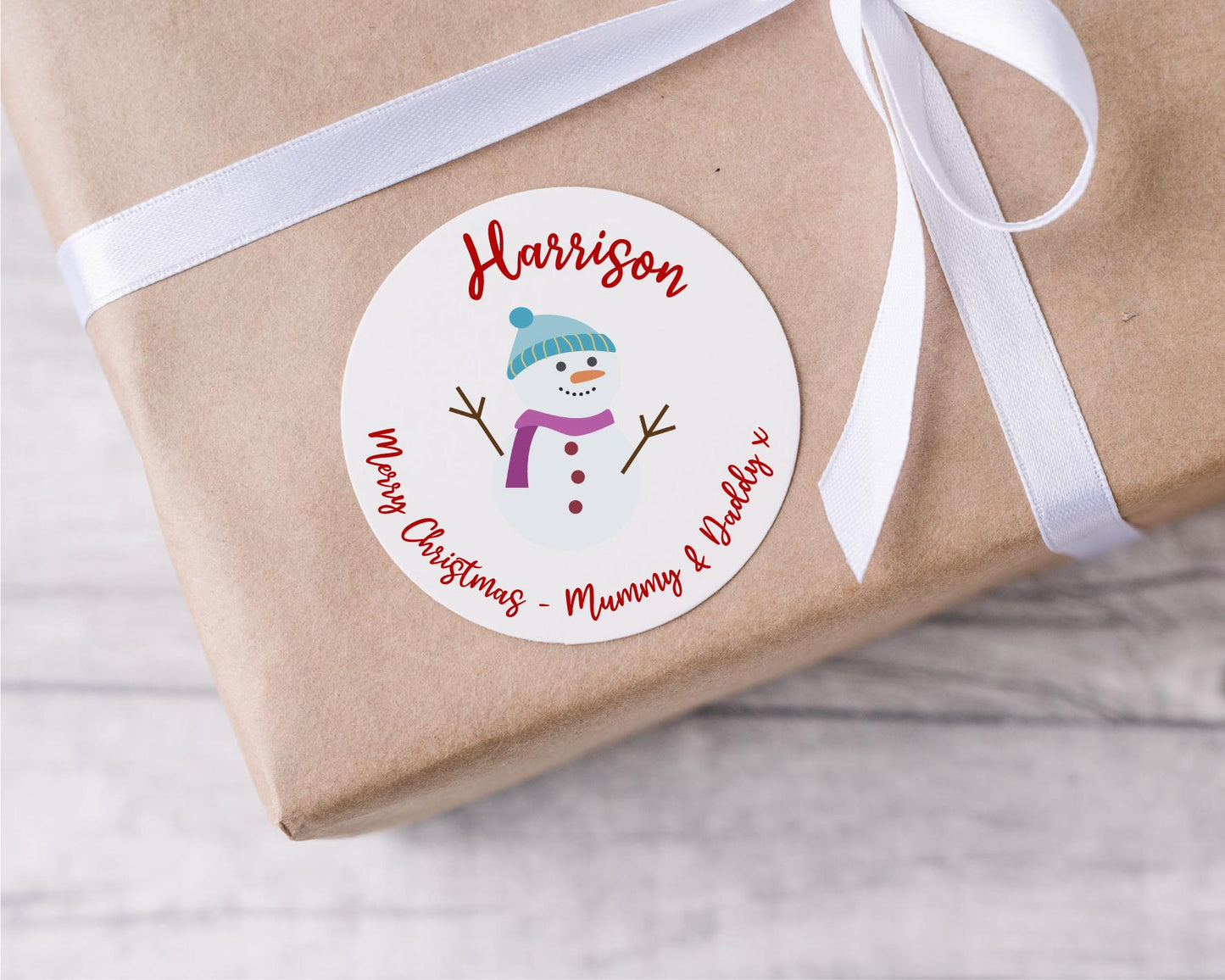 Personalised Name Christmas Present Stickers Cute Snowman Gift Label