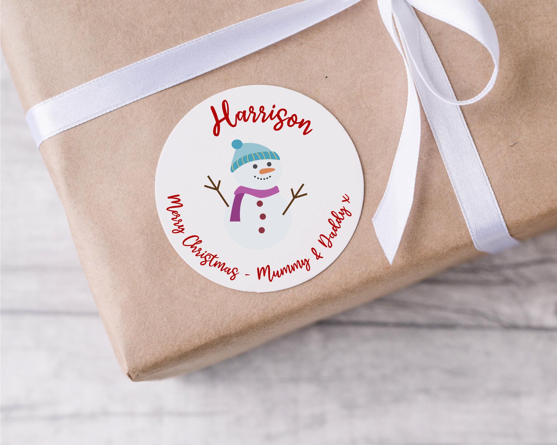 Personalised Name Christmas Present Stickers Cute Snowman Gift Label