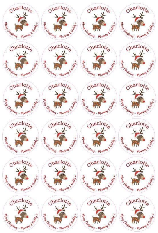Reindeer Personalised Name Christmas Present Stickers Gift Tag