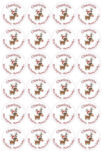 Reindeer Personalised Name Christmas Present Stickers Gift Tag
