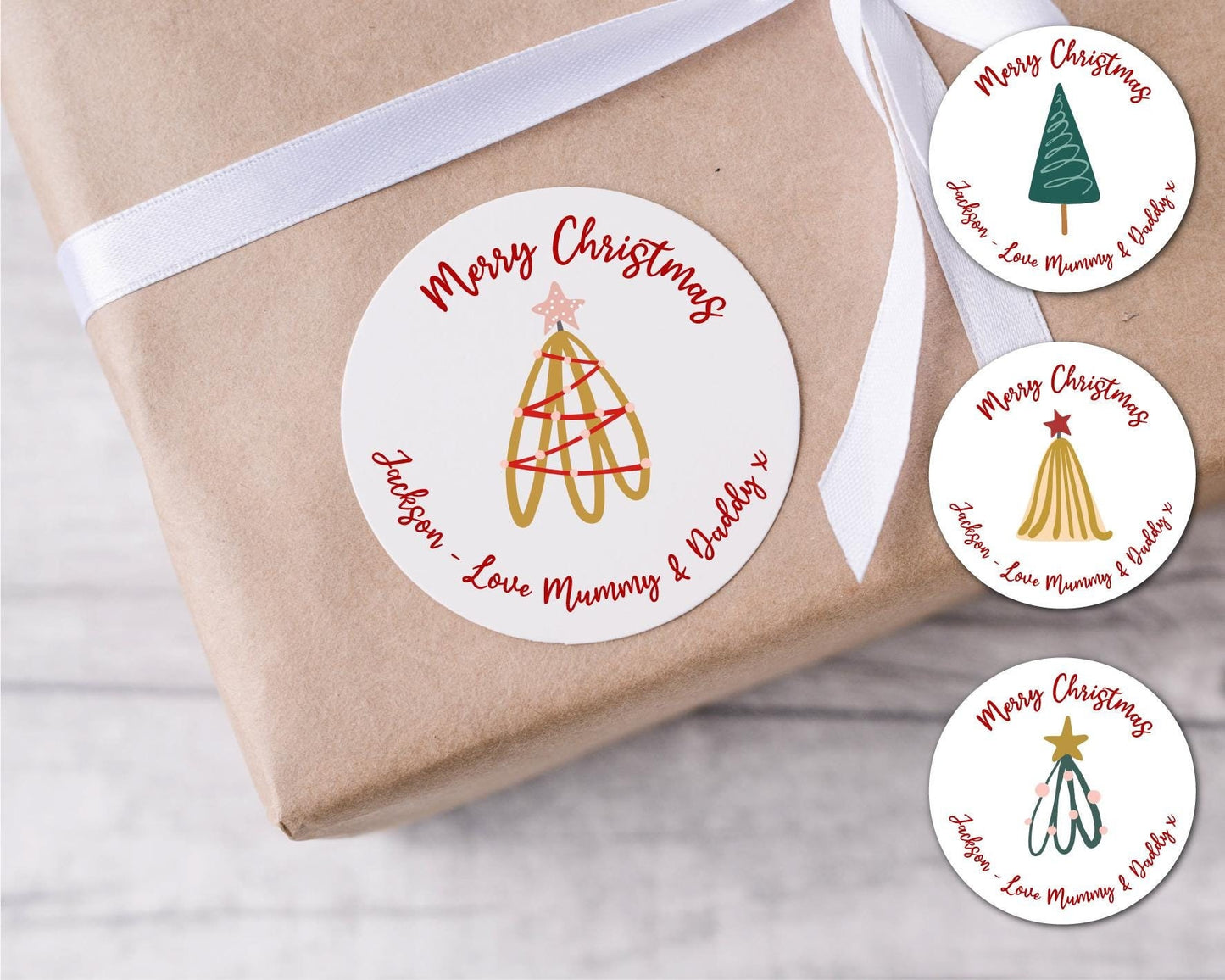 Christmas tree present stickers gift tags