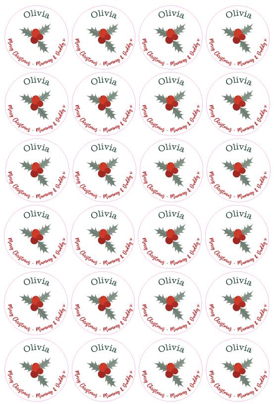 Holly Leaf Personalised Name Christmas Present Stickers Festive Gift Tag