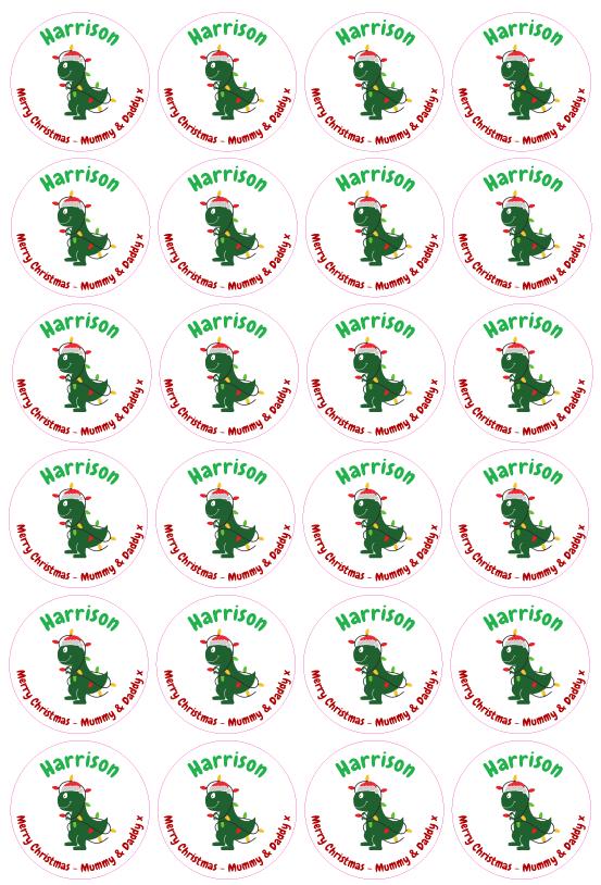 Dinosaur Christmas Personalised Name Present Stickers Labels Gift Tag