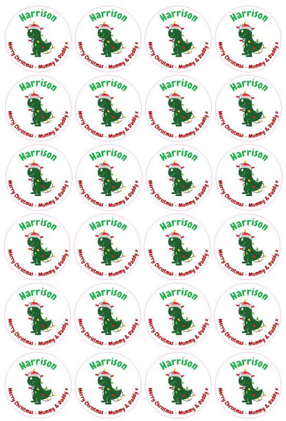 Dinosaur Christmas Personalised Name Present Stickers Labels Gift Tag