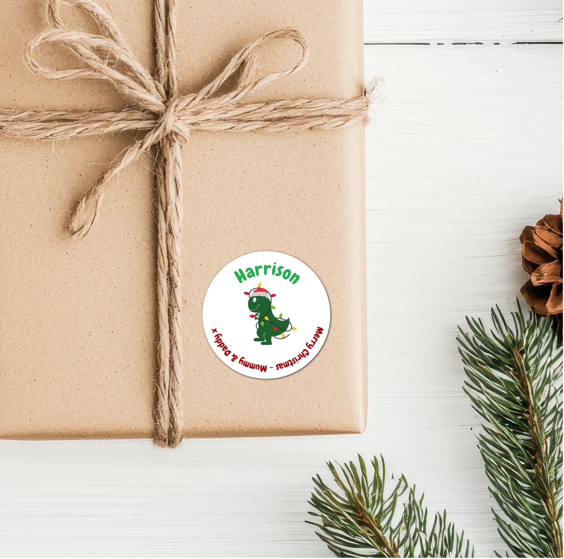 Dinosaur Christmas Personalised Name Present Stickers Labels Gift Tag