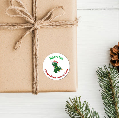 Dinosaur Christmas Personalised Name Present Stickers Labels Gift Tag