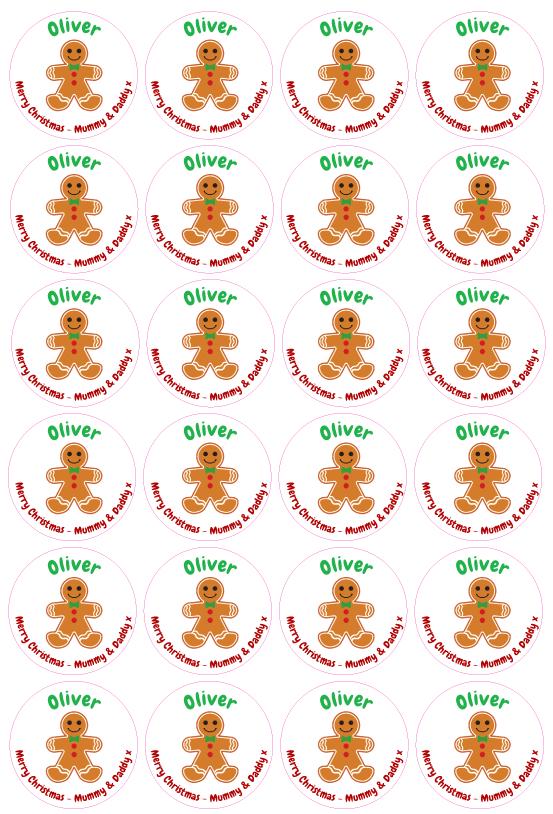 Gingerbread Man Cute Personalised Christmas Name Initial Kids Tags Stickers Labels Gift Wrap Present