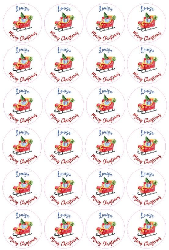 Christmas Personalised Sleigh Name Present Stickers Custom Gift Wrap Tag