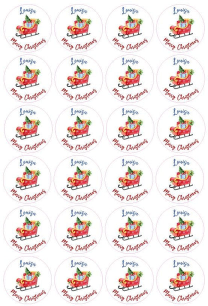 Christmas Personalised Sleigh Name Present Stickers Custom Gift Wrap Tag