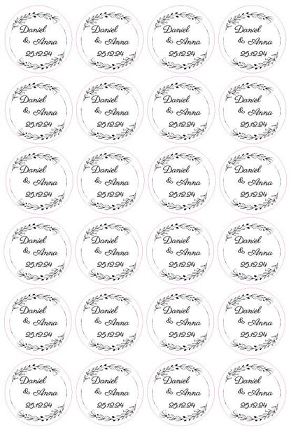 His & Her Wedding Favours Stickers - Personalised Labels For Wedding Day, Round Cut Circle Labels With Names And Special Date