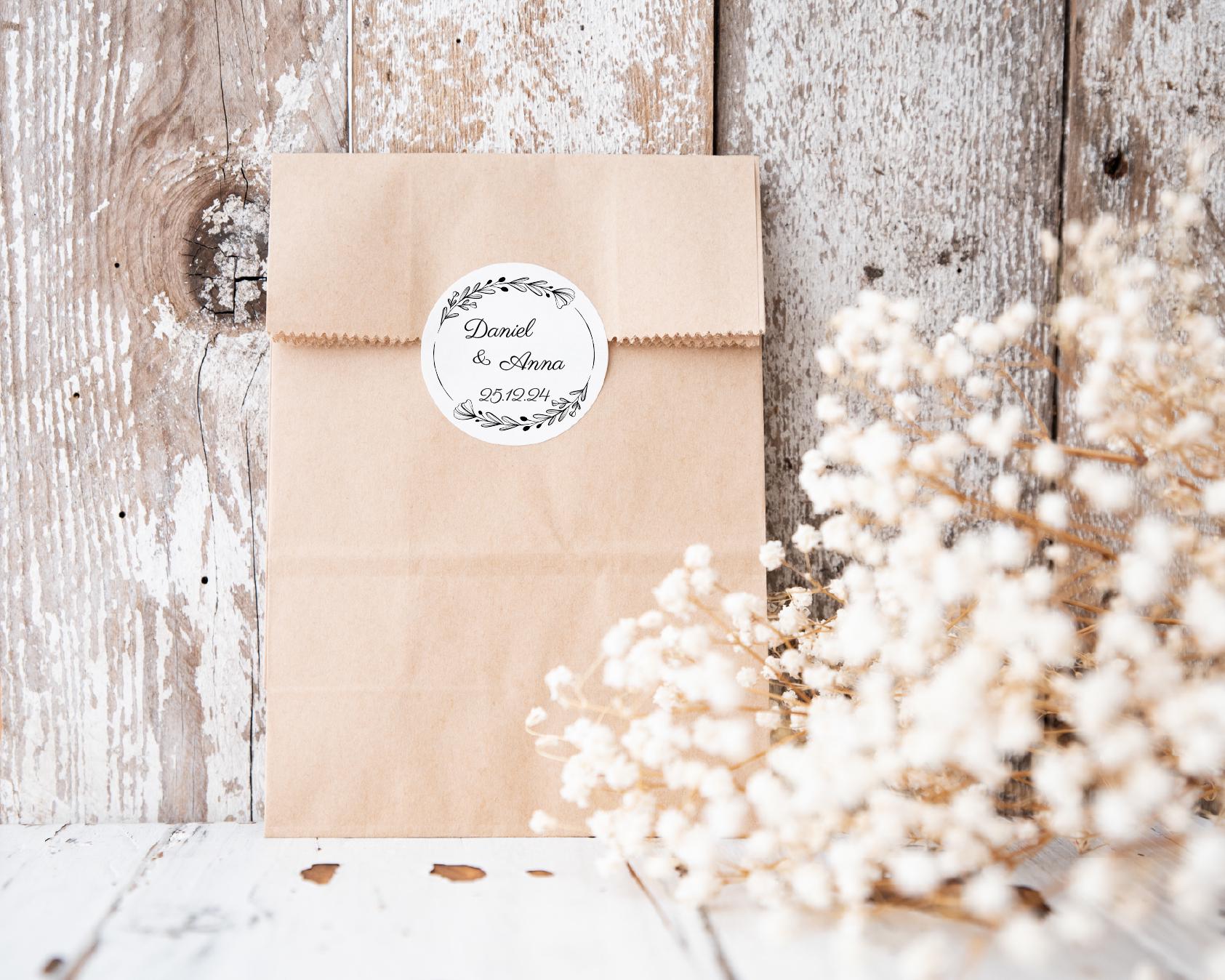 His & Her Wedding Favours Stickers - Personalised Labels For Wedding Day, Round Cut Circle Labels With Names And Special Date