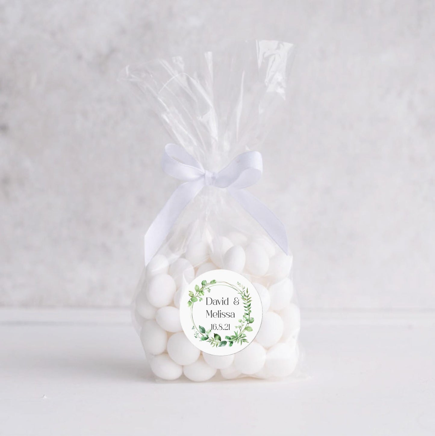 Floral Customised Wedding Stickers, Personalised Names & Date Wedding Day Favour Labels Flower Wreath Custom Round Stickers