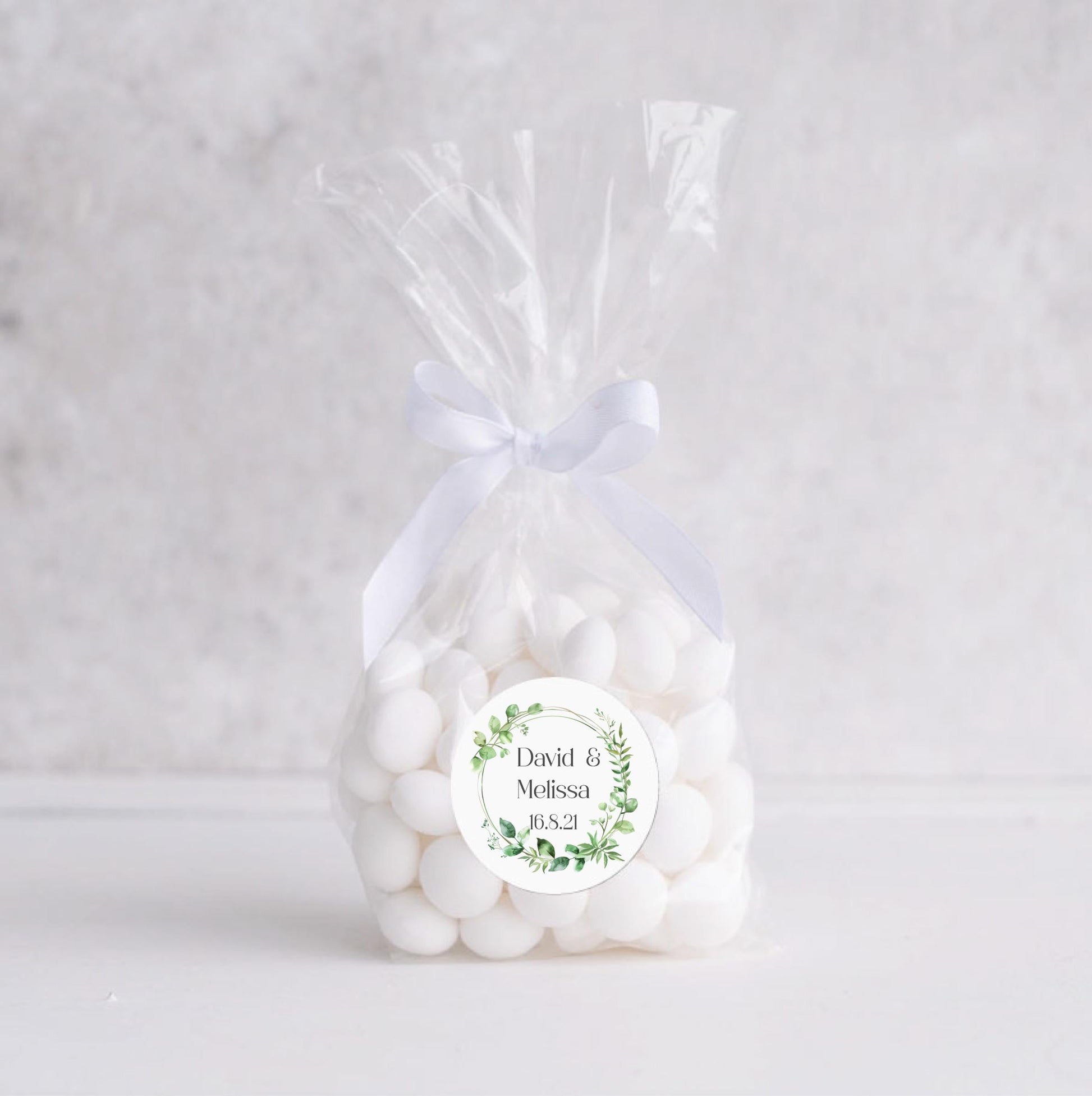 Floral Customised Wedding Stickers, Personalised Names & Date Wedding Day Favour Labels Flower Wreath Custom Round Stickers