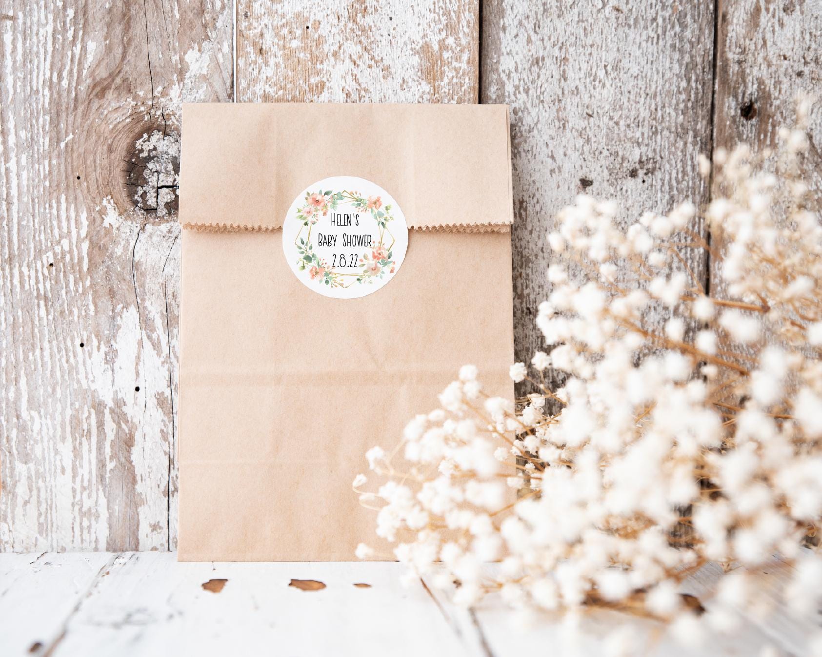Personalised Baby Shower Custom Name Labels For Envelope Seals Party Bag Stickers Name And Date Floral Design