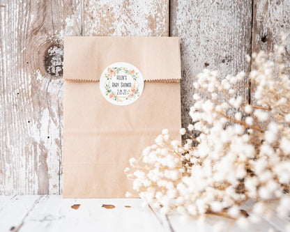 Personalised Baby Shower Custom Name Labels For Envelope Seals Party Bag Stickers Name And Date Floral Design