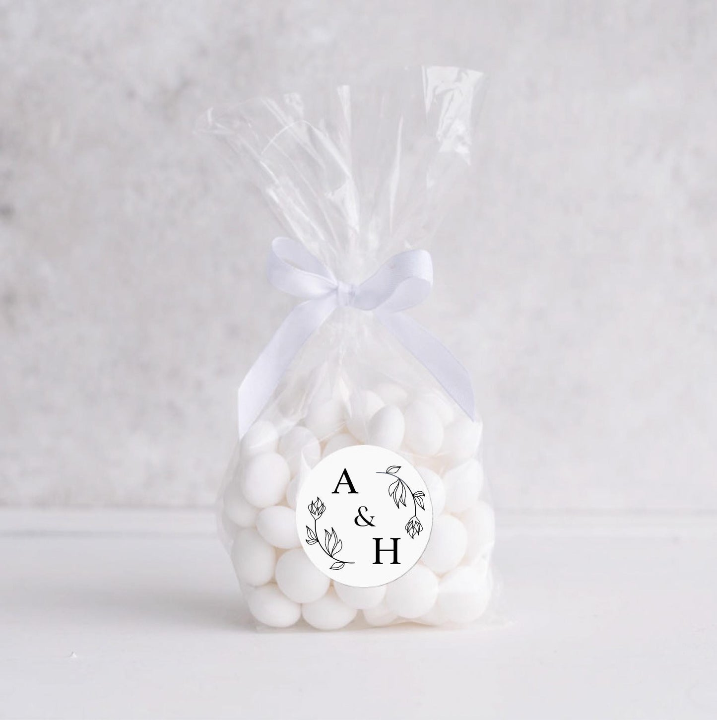 Monogram Initials Floral Wreath Customised Wedding Stickers - Personalised Wedding Labels For Wedding Gift Bags, Cake, Favours Labels