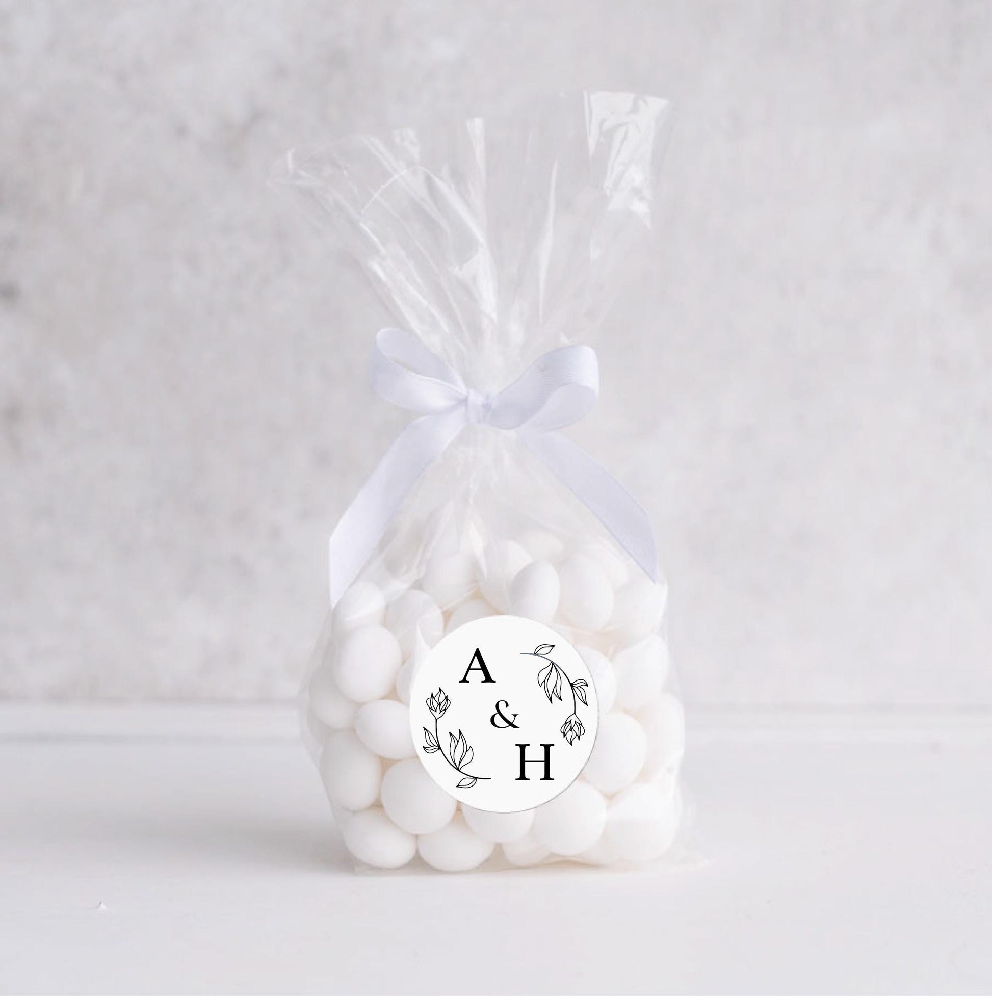 Monogram Initials Floral Wreath Customised Wedding Stickers - Personalised Wedding Labels For Wedding Gift Bags, Cake, Favours Labels