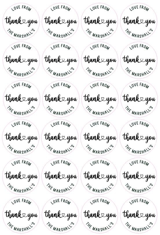 Custom Wedding Thank You Name Labels For Envelope Seals Party Bag Wedding Day Stickers Personalised Name Heart