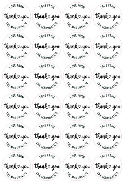 Custom Wedding Thank You Name Labels For Envelope Seals Party Bag Wedding Day Stickers Personalised Name Heart
