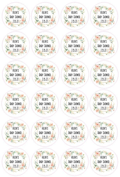 Personalised Baby Shower Custom Name Labels For Envelope Seals Party Bag Stickers Name And Date Floral Design