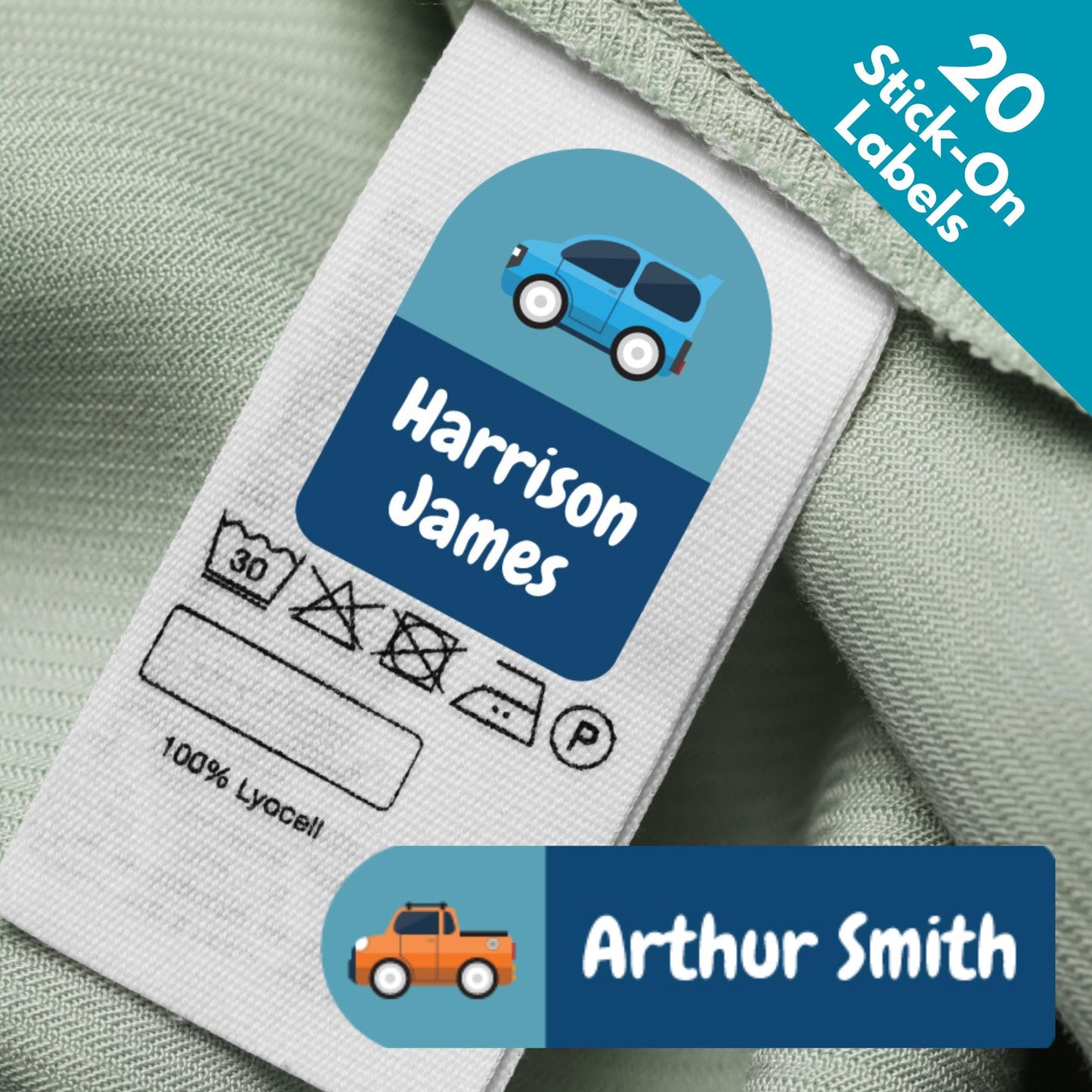 20 Car Truck Theme Clothes Stickers For Kids Boys Name Labels For School Uniform Stationery