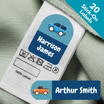 20 Car Truck Theme Clothes Stickers For Kids Boys Name Labels For School Uniform Stationery