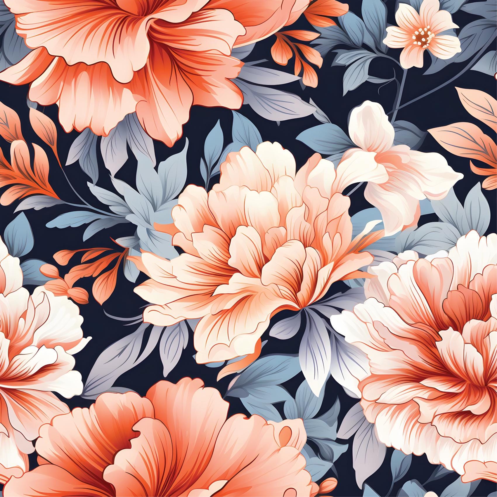 Coral Blue Pastel Large Flowers Peel And Stick Wallpaper Renter Friendly Self Adhesive Stick-On Removable