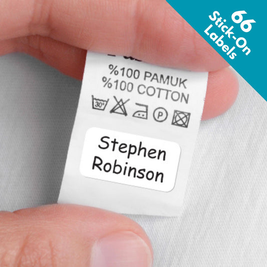 stick on personalised name labels for clothes clothing tags school care home items washable