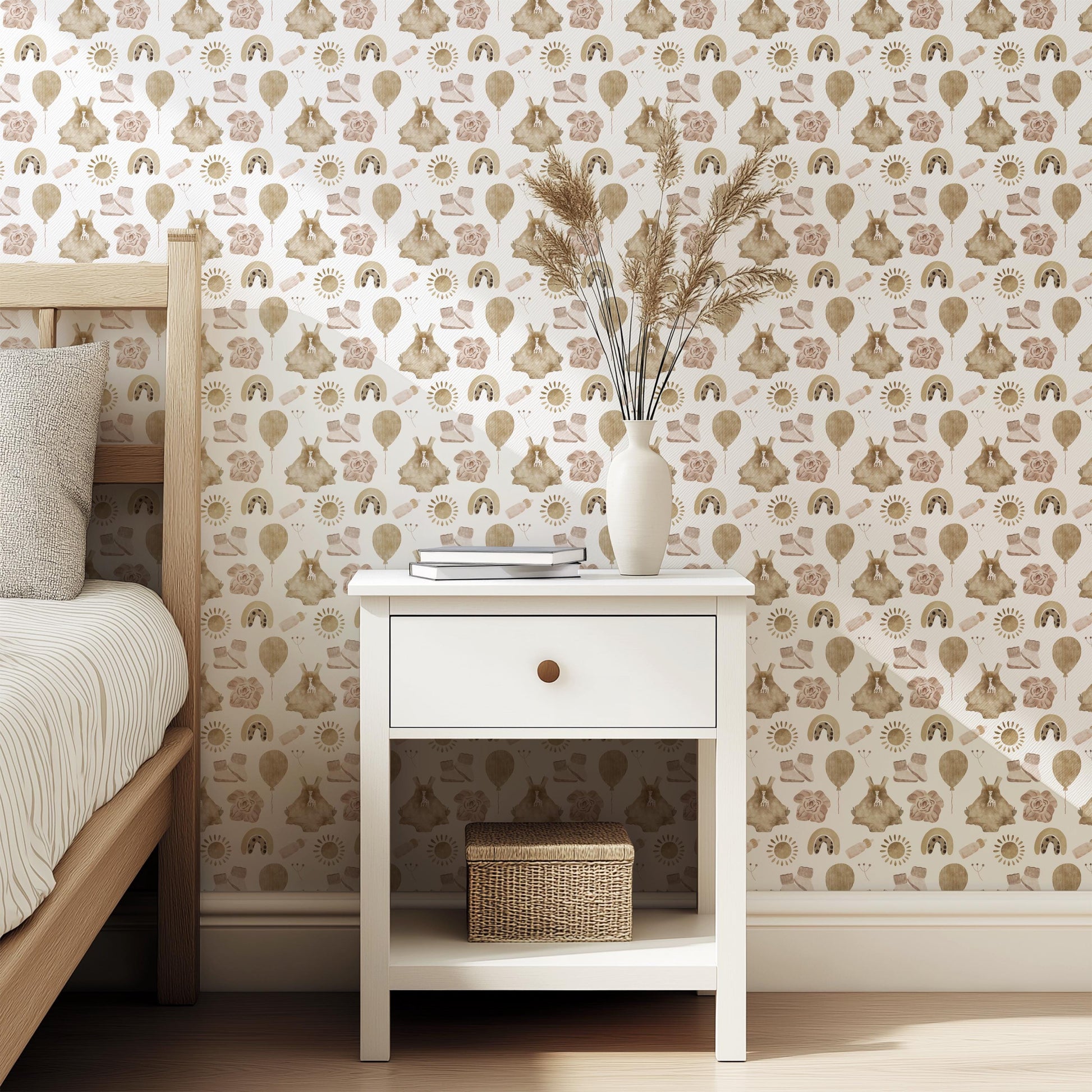 Beige Nursery Boho Baby Accessories Removable Stick On Wallpaper Peel And Stick Wallpaper Self Adhesive