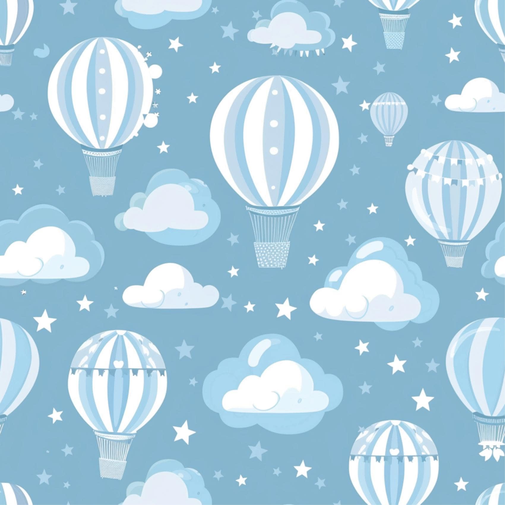 Pastel Blue Hot Air Balloon Clouds Boho Nursery Removable Stick On Wallpaper Peel And Stick Wallpaper Self Adhesive
