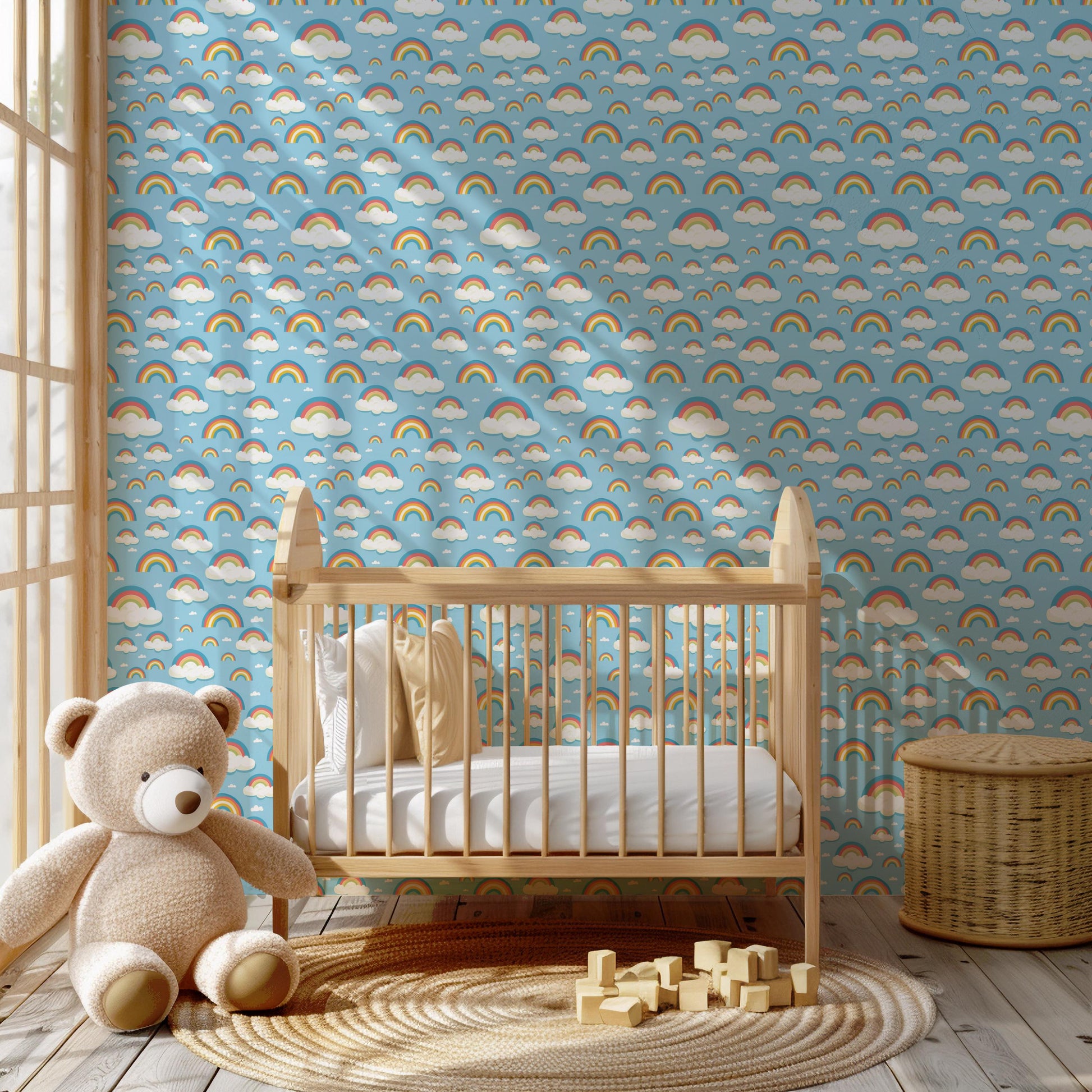 Rainbow Clouds Kids Fun Print Removable Peel And Stick Wallpaper Self Adhesive Renter Friendly Self Adhesive