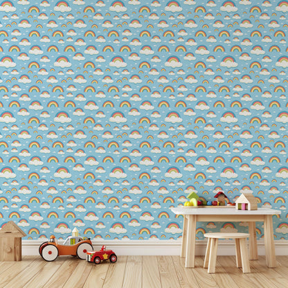 Rainbow Clouds Kids Fun Print Removable Peel And Stick Wallpaper Self Adhesive Renter Friendly Self Adhesive