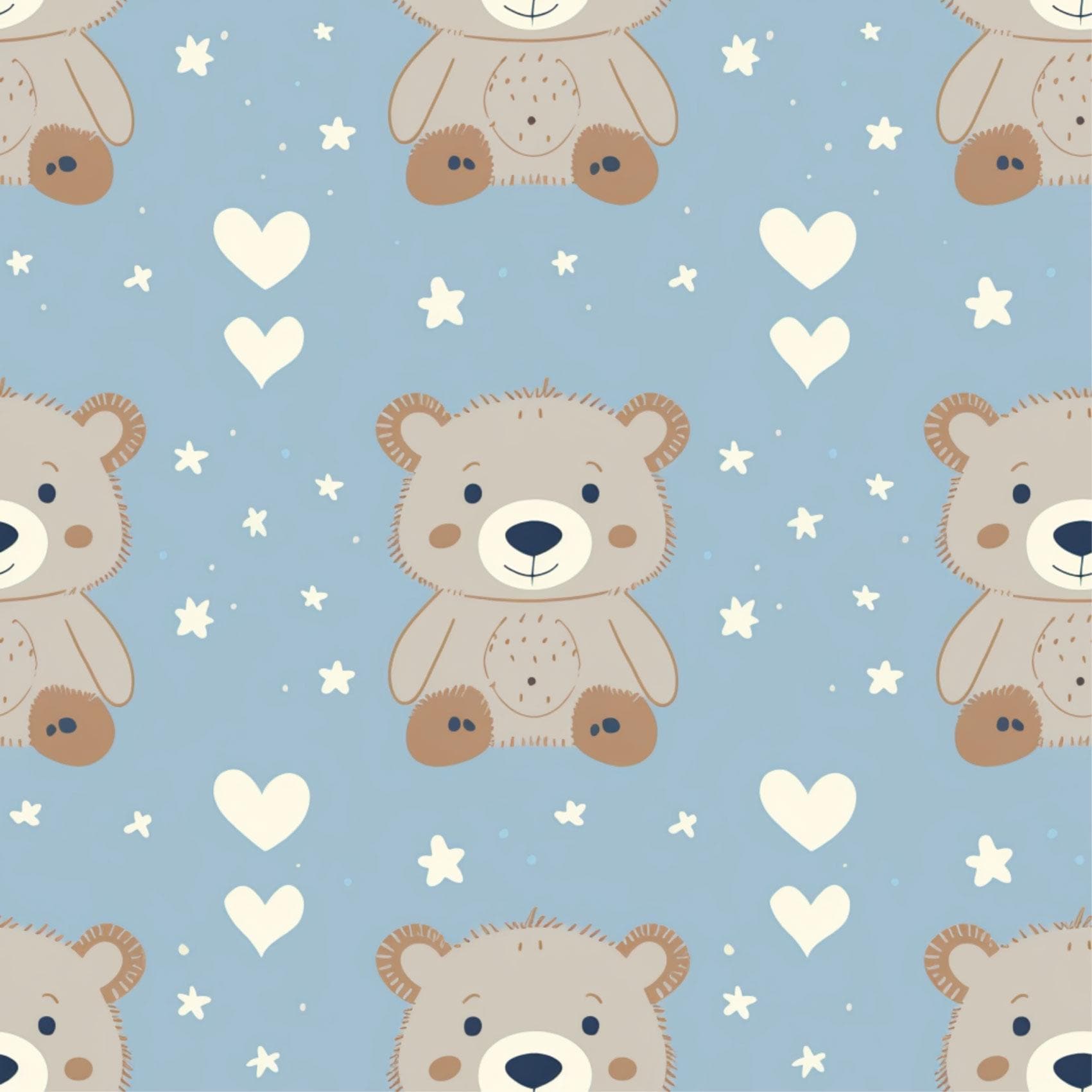 Baby Blue Teddy Bear Hearts Kids Nursery Peel And Stick Wallpaper Self Adhesive Renter Friendly