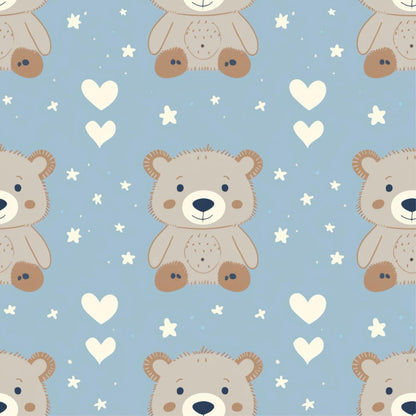 Baby Blue Teddy Bear Hearts Kids Nursery Peel And Stick Wallpaper Self Adhesive Renter Friendly